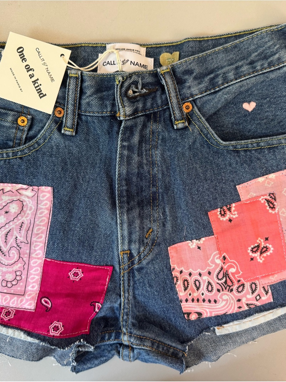 Call It Spring (?) Denim Shorts with Pink Bandana Patchwork NWT